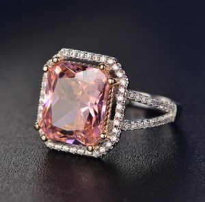 S925 Anneaux pour femmes Sterling Silver Pink Big Square Topaz Diamant Fine Bijoux Bague de fiançailles de mariage Bridal Bijoux9016254