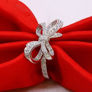 S925 Silver Linte Butterfly Designer Rings for Women Girls Fashion Luxury Crystal Diamond Sweet Bowknot Diseño de uñas chinas Anillo de amor Joyería
