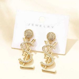 S925 Silver Needle Copper Micro Inlaid Letter Earrings New Fashion Round Face Slim and Long Earrings for Women