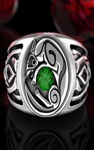 S925 Sterling Silver Celtic Knot Ring Wolf Fashion Vintage Viking Animal Jewelry Wedding Engagement Emerald Diamond Nordic Wolf Pa2687219