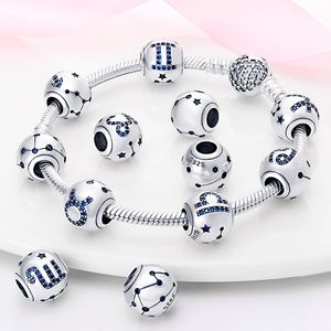 S925 Sterling Silver Charm New Douze Constellation Perle Perles Perlées Originales Bijoux DIY avec Bracelet Pandora S'applique pour la Livraison Gratuite