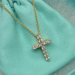 S925 plata esterlina plateada cruz diseñador collares pendientes para las mujeres brillante bling diamante cristal cadena de eslabones gargantilla collar joyería regalo
