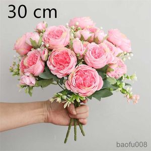 Sachet Bags Factory direct silk peony rose pink 30cm fake bouquet big heads fake flowers home wedding decoration interior R230605