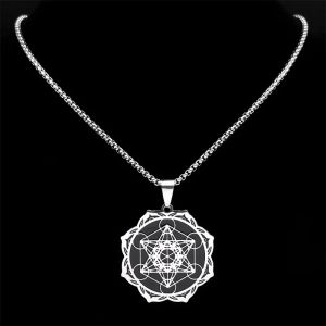 Collier à géométrie sacrée Metatron Cube ange sceau archange pour femmes hommes or 14 carats fleur de vie bijoux de Lotus