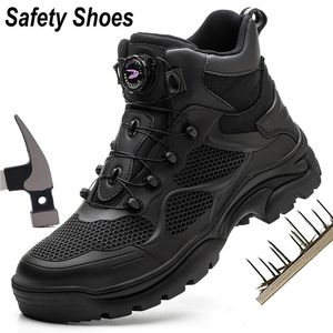 Safety Shoes Fashion Safety Shoes Men Rotated Button Work Sneakers Anti-puncture Indestructible Shoes Steel Toe Work Boots Protective Shoes 230922