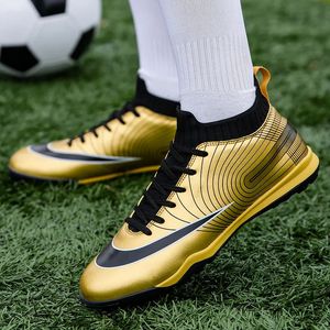 Sapatos de segurança ouro homens sapatos de futebol adulto crianças treinamento botas de futebol ao ar livre grama chuteiras anti skid turf futsal sapatos masculino 231122