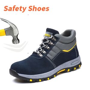 Chaussures de sécurité Chaussures de sécurité quatre saisons hommes bottes de sécurité de travail en cuir protection des orteils en acier avec fer haut mâle 231215