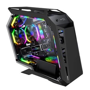 SAHARA MAGICSNAKE D900MiNi Boîtier d'ordinateur de jeu Panneau transparent latéral en acrylique de forme spéciale MICRO-ATX/ITX RGB USB 3.0/USB 2.0/HDD/SSD pour PC de bureau - Noir