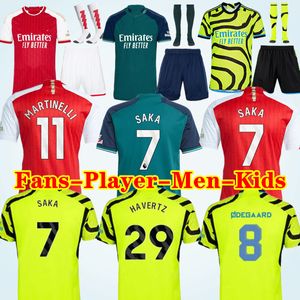 Jerseys de football Saka G. Jesus Odegaard Rice Havertz 23 24 Gunners Martinelli Smith Rowe Nketiah Zinchenko Saliba Trossard Football Shirt Men Kids Fans Player Set Set Kit