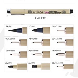 Sakura syringe pen Micron Markers Writer Brush Different Tip Black Fineliner Sketching Pens Office School Stationary Tools WH0239