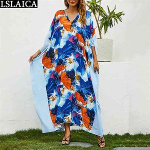 Oferta vestido bohemio suelto estilo africano elegante moda Casual mujer estampado vacaciones en la playa talla grande ropa de calle bata 210515