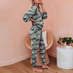 Vente Léopard Camo Imprimer Femmes Deux Pièces Ensemble Loisirs Maison Porter Costume Lâche À Manches Longues Tops Casual Long Pantalon Survêtement D30 Y0625