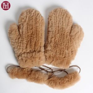 Vente femmes mode 100% naturel vrai Rex fourrure gants tricotés à la main mitaines haute élastique gants1