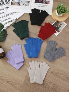 Vente Gant de laine exposé doigt gants pour femmes hiver automne gants de travail tricotés pour les femmes gants sans doigts mitaines de conduite 231225