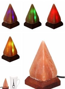 Lampe à sel table de bureau lampe de nuit légère pyramide roche cristalline en bois lampe orde