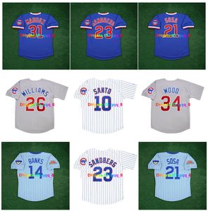 Sammy Sosa Ron Santo Mark Grace Cubs Cooperstown Baseball Jersey Ryne Sandberg Andre Dawson Ernie Banks Maddux Billy Williams Wrigley Caray Size S-4XL