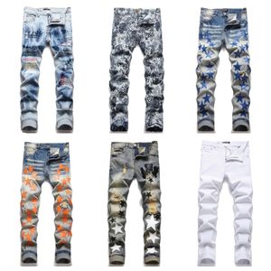 2023 Designer Mens Jeans Pants Ripped High Street Fashion Brand Pantalones Vaqueros Para Hombre Motorcycle Embroidery Trendy Long Hip Hop With Hole Blue Amiri