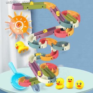 Sable Player Water Fun Baby Bath Toys Diy Marble Race Run Assemblage Assemblage de la salle de bain Bathtub Kids Play Water Spray Toy Ensemble d'empilement pour enfants L416