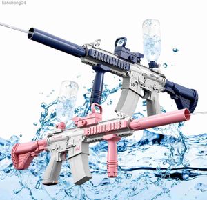 Pistolet à eau électrique Sand Play Water Fun M416 – Puissant trempage d'eau avec connexion externe pour bouteille d'eau – Jouet automatique longue portée jusqu'à 20 pieds pour