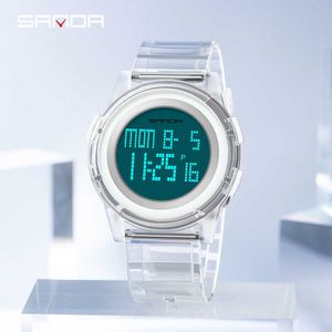 SANDA Montre électronique de sport pour hommes Bracelet transparent LED Horloge numérique Style G Montre de mode Lumineux Montre pour hommes étanche G1022