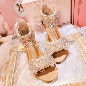 Sandales 2023 été compensées femme talon compensé confortable à la main diamant gland cristal romain chaussures femme Sandalias Mujer chaussure