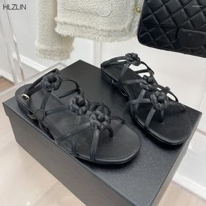 Sandals Beach Zapatos Mujeres Tamaño 35-41 Summer est EST Genuine Leather Flat Gladiator Flower Sandalias Sandalias Designer