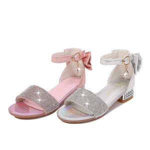 Sandalias Niños Fiesta Zapatos de cuero Niñas PU Tacón bajo Encaje Flor Niños Zapatos para niñas Zapatos individuales Vestido de baile zapato astilla Rosa Z0225