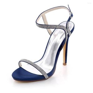 Sandals creativesugar dise￱o conciso sexy cristal cristal r￭a delgada banda dama de sat￩n vestido de noche zapatos de tac￳n alto azul marino azul