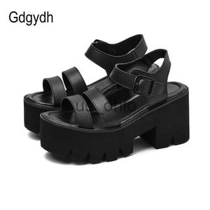 Sandalias Gdgydh Plataforma negra Sandalias de mujer Verano 2022 Zapatos de mujer Mujer Tacón de bloque Moda Hebilla Sandalias causales Barato de alta calidad J230612