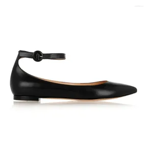 Sandalias estilo japonés moda cuero genuino mujeres lujo verano negro tobillo correa zapatos planos señora punta puntiaguda oficina