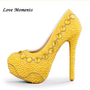 Sandales Love Moments Nouveaux chaussures de mariage jaunes à la main chaussures de mariée à la main