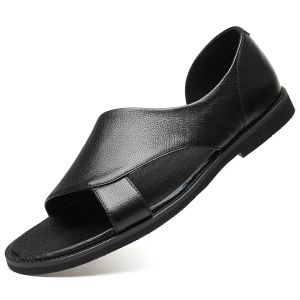 Sandalias Sandalias de cuero genuinas para hombres Gran tamaño 48 Slip On Breathable Classic Black Skinking Sandals Outdoor Casual Beach For Men