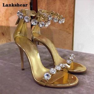 Sandales Rhinestone High Heels Back Zipper femme Pumps Gold Wedding Shoes Stiletto Sexy Elegant Femmes Open Toe