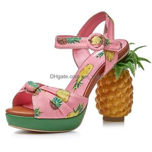 Sandalias verano rosa piña impresión plataforma abierta dulce mujeres tacón alto hebilla zapatos de tiras encantadoras sandalias mujer gota entregar dhkam