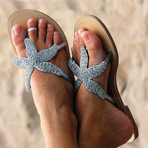 Sandales Summer étoiles de mer les tongs cristallins femmes féminines de plage plate à plage Toe à glissement