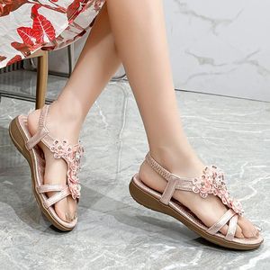 Sandalias Mujer Moda Con Cuentas Decorativas Punta Abierta Cuña Casual Para Mujer Rhinestone Tamaño 12 Zapatos Nueve