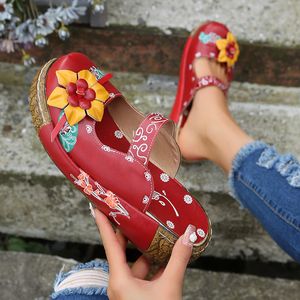 Sandalias xuanmeilun Verano Mujer Cuñas Sandalias Zapatillas Diapositivas hechas a mano Pintadas a mano Zapatos de mujer Bohemio Retro Étnico Zapatos de costura 230626