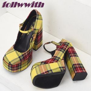 Sandales jaune plaid gingham carré talons pompes plate-forme super haut fashion d'automne moderne 2022 Vente chaude Nouvelles chaussures d'arrivée