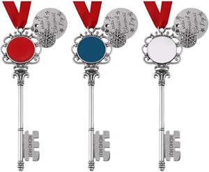 Colliers pendentif clé magique du père noël, ornement de clé de porte du père noël avec nœud de ruban pour la décoration de noël