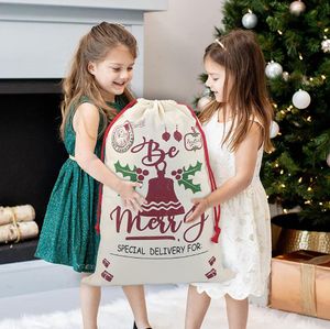Santa Sacks Décorations de Noël Sacs cadeaux en toile avec cordon de serrage Rangement de bonbons de Noël Grand sac Poche à cordon pour cadeaux d'enfants 50x70 cm Vente en gros EE