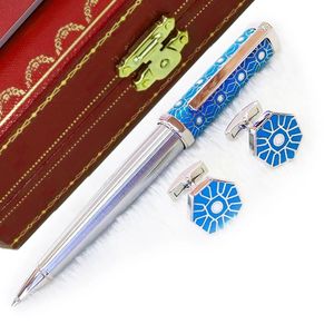 Santos-Dumont De Cter Heptagon Luxe Stylo À Bille Vert Carré Motif Argent Garniture Avec Numéro De Série Écriture Lisse