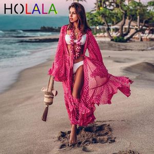 Sarongs 2021 Mujeres Traje de baño Cubrir Manga Kaftan Playa Túnica Vestido Robe De Plage Sólido Blanco Algodón Pareo Alto Cuello Up1