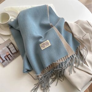 Sarongs 2023 Warm Winter Cashmere Scarf for Women Fashion Korean Style Solid Color Double Sided Neckerchief Knitted Wraps 231025