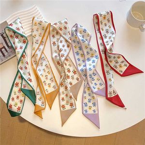 Sarongs Imprimes florales Skinny Hair Bands Scarpe pour femmes Design Satin Silk Ribbon Neckercheif Lady Wrist Wrap Tie Tipware Cessages Nouveau P230403