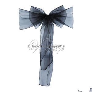 Sashes 100pcs Chaise Organza Bows Fournitures de fête de mariage Noël Valentines Décor Sheer Tissu Décoration 230721 Drop Livraison Accueil Dhmpy