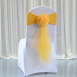 Ceintures 10pcslot chaise blanche noeud papillon organza bande spandex couverture extensible pour la décoration de fête de mariage de banquet el 231202