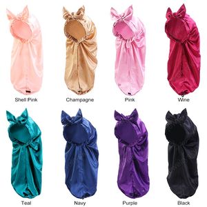 Bonnet en satin avec cravate Long porte-cheveux Chapeaux de couchage pliables Wrap Night Cap Front Bow Hair Care Caps For Women