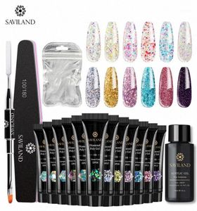 SAVILAND Diamond Glitter Poly Gel Kits Nails Gel Polish Lentejuelas Extensión de construcción rápida Soak Off UV Barniz Nail Art Tools1 No977593099