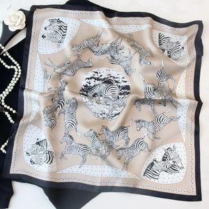 Foulards 100 Foulard en soie naturelle Femmes Zebra Imprimer Square Wraps Petite tête Mouchoir Gros Hijabs 53x53cm Bandana 230914