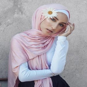 Bufandas 1 unid suave algodón básico jersey moda liso color sólido pañuelo musulmán hijabs para mujer viscosa larga bandana turbante al por mayor